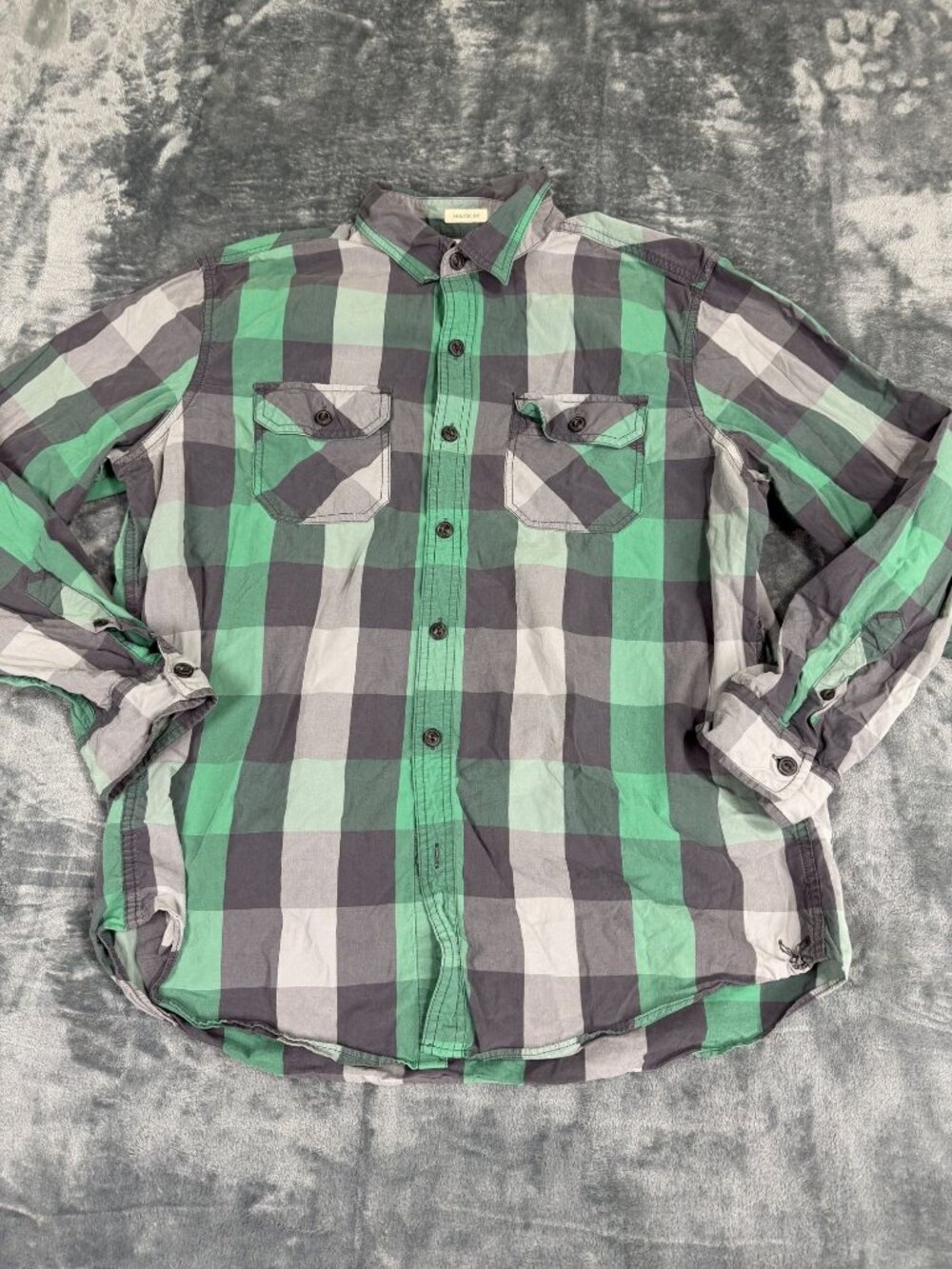 American Eagle Outfitters Mens Green & Gray Plaid Button-Up Shirt Size XL Athlet